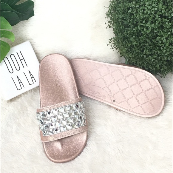 BEBE flashie rose gold slides w jewels - Picture 2 of 8